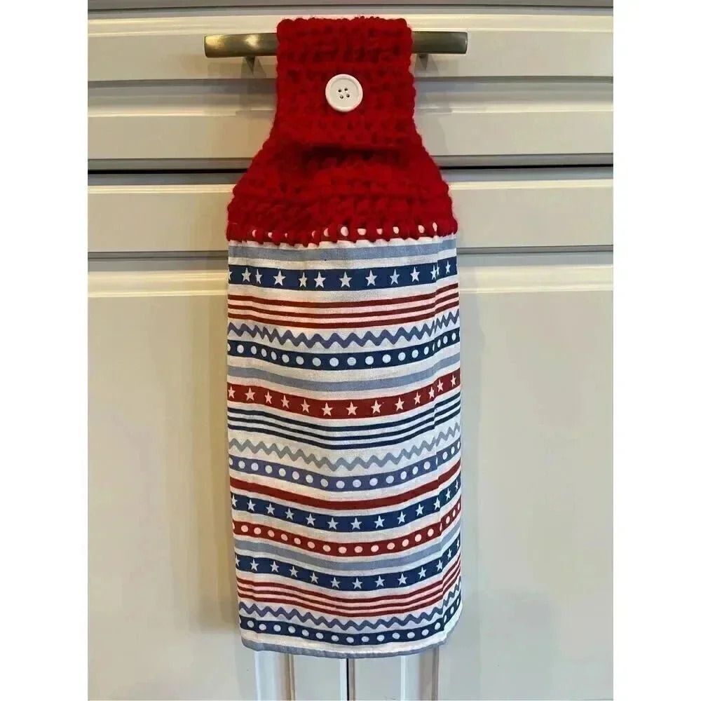 Crochet Top Kitchen Towel- Stars and Stripes 4th Of July Independence Day